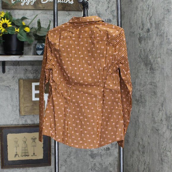 NWT Lands' End Sleeve Pattern Dress Shirt 484700 4 Tall Floral Stripe Brown - Picture 2 of 4